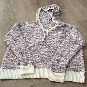 Maurices Textured Knit Hooded Sweater in Pink and Cream